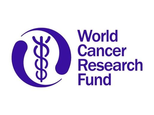 A logo showing the Rod of Asclepius, a staff with a single snake coiled around it and text that reads "World Cancer Research Fund".