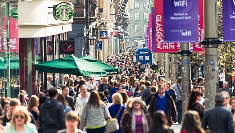 A crowded street in Glasgow