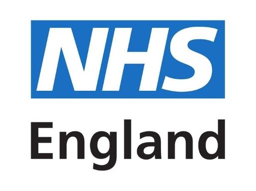 A logo with "NHS" in white text on a blue background, and "England" below it in black text.