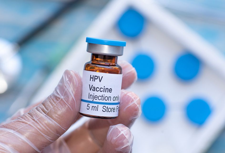 A close-up of a bottle labelled "HPV Vaccine2"